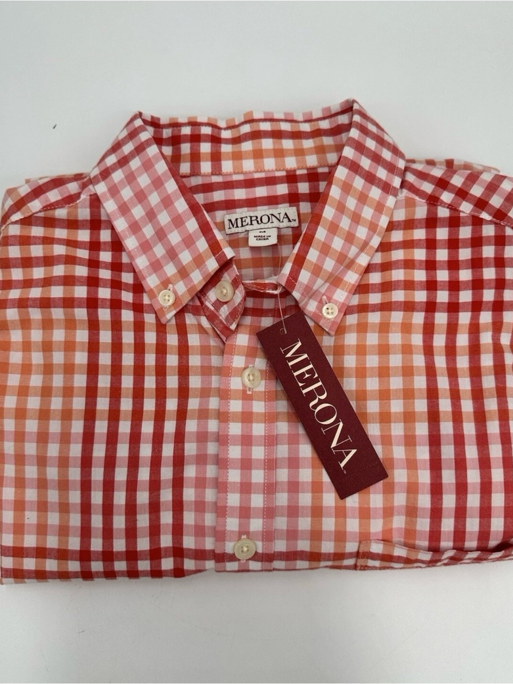 Merona Men's Orange & Pink Gingham Button-Down Shirt